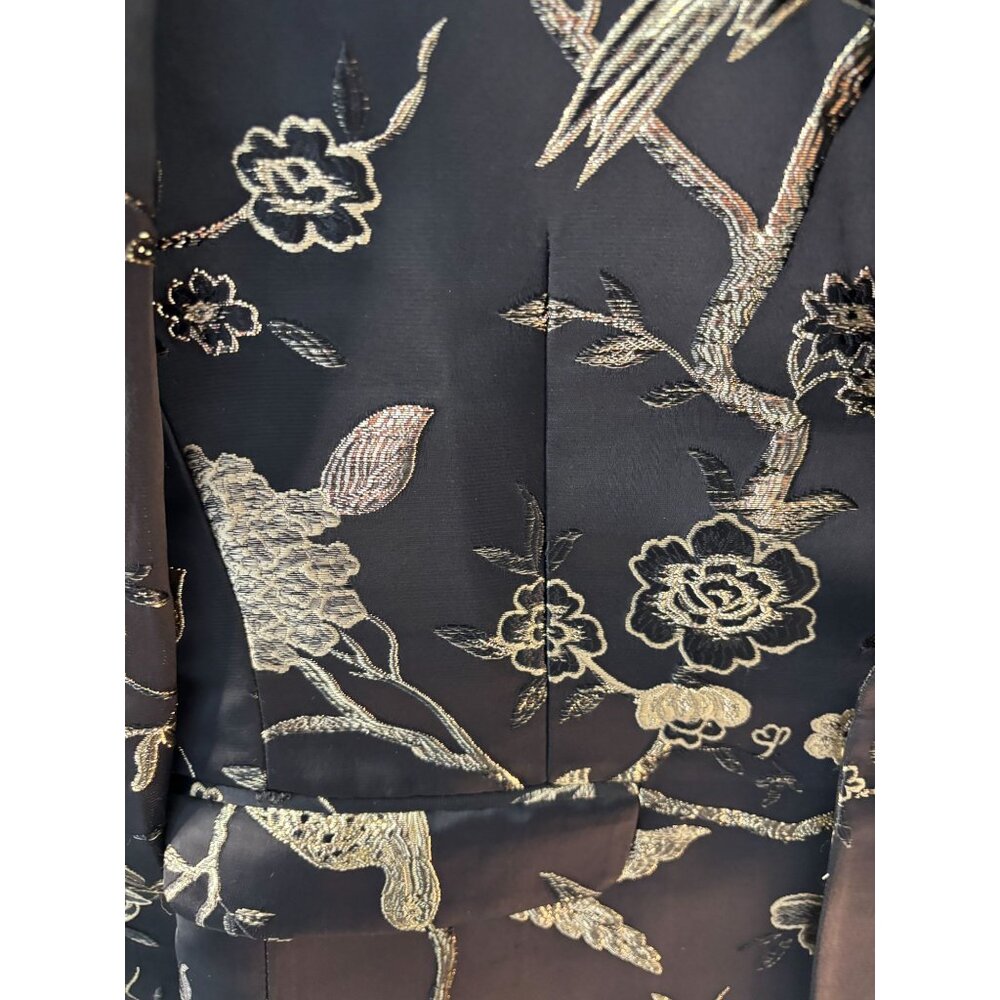Mens Black & Gold Floral Embroidered Satin Blazer Jacket Size 36 - Picture 3 of 11